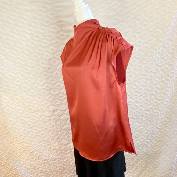 Vince Camuto Satin Button Detail Top Rust, Medium - Picture 3 of 7